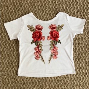 rose embroidered crop shirt
